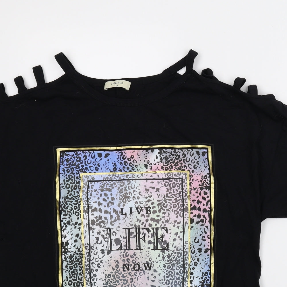 Papaya Womens Black   Basic T-Shirt Size 16