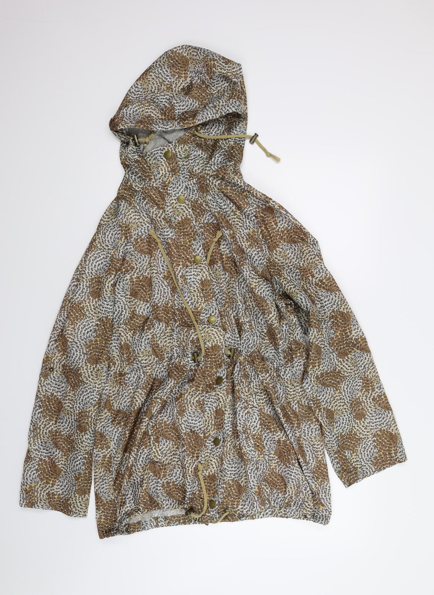 Evie Womens Beige Animal Print  Anorak Coat Size 14