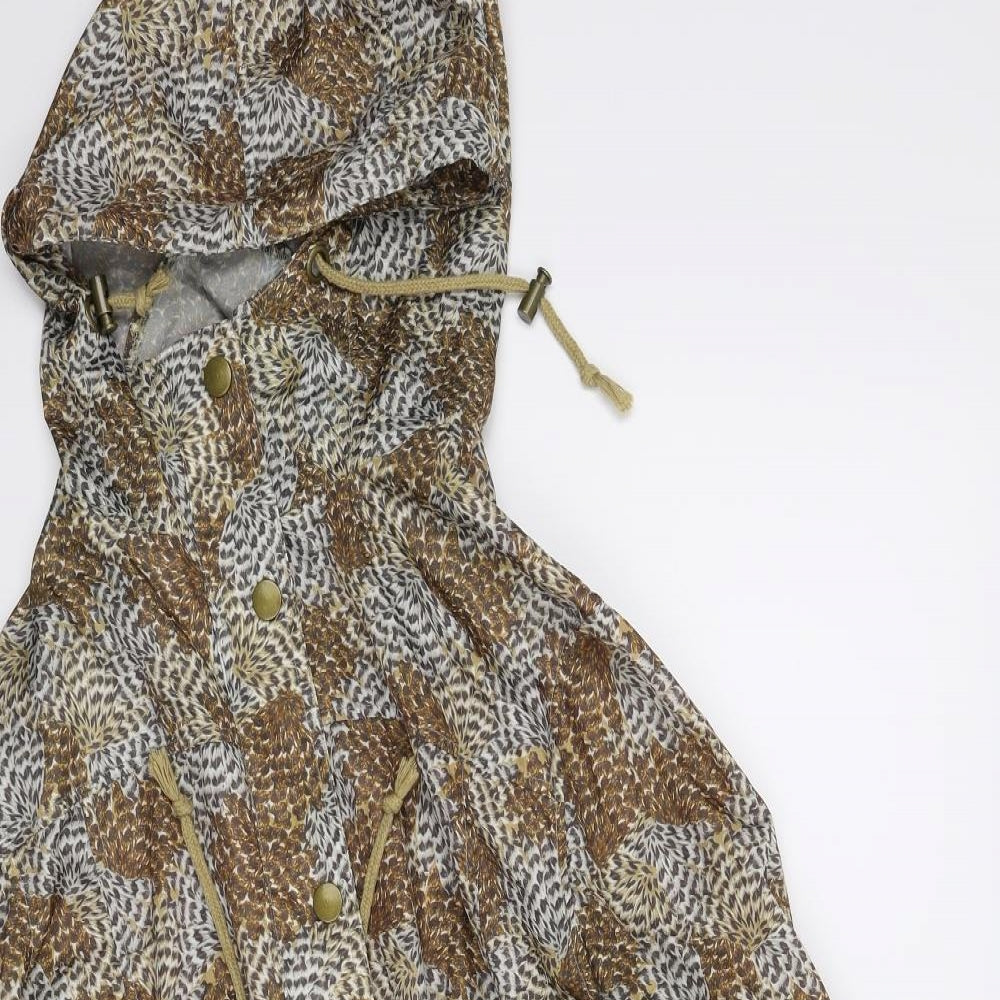 Evie Womens Beige Animal Print  Anorak Coat Size 14