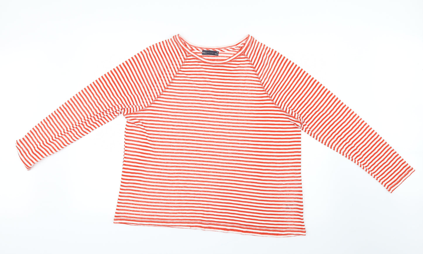 Marks and Spencer Womens Red Striped  Basic T-Shirt Size 18