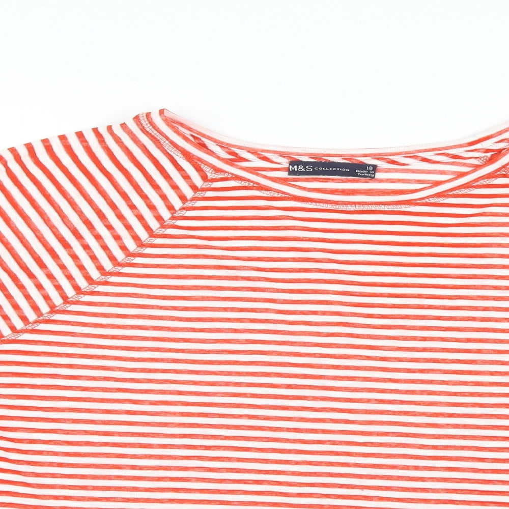 Marks and Spencer Womens Red Striped  Basic T-Shirt Size 18