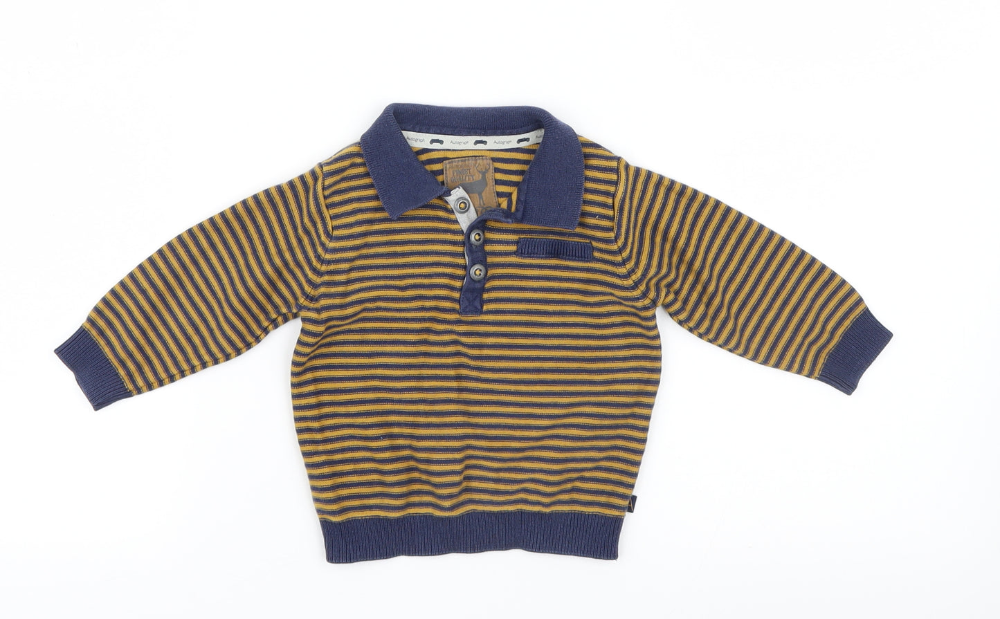 Marks and Spencer Boys Yellow Striped Knit Pullover Jumper Size 6-9 Months