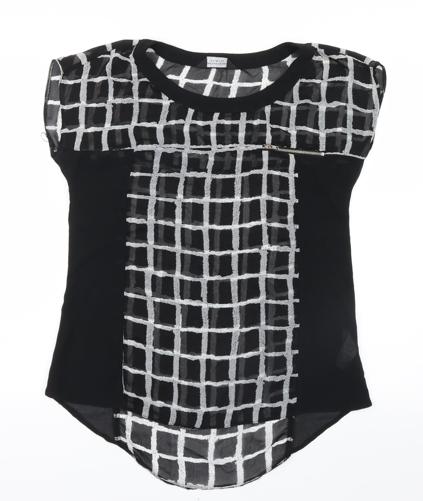 Dorothy Perkins Womens Black Check Mesh Basic Blouse Size 12