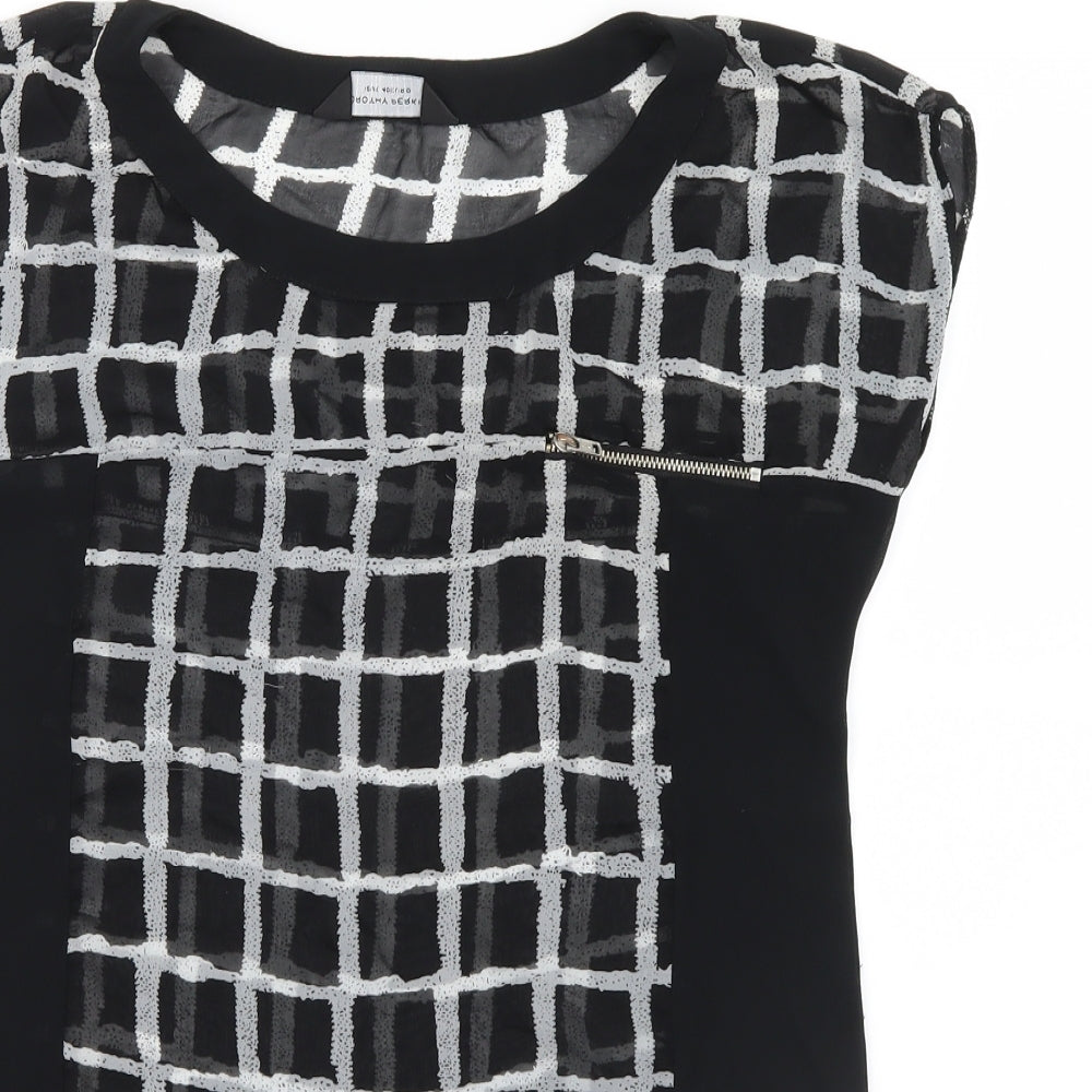 Dorothy Perkins Womens Black Check Mesh Basic Blouse Size 12
