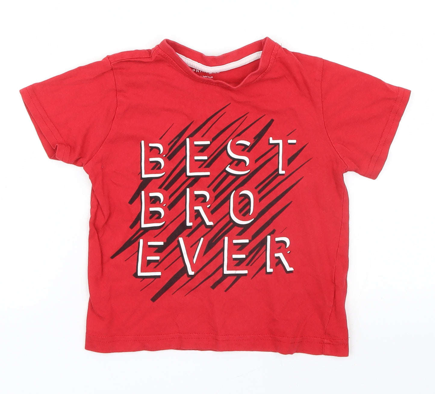 Primark Boys Red   Basic T-Shirt Size 2-3 Years