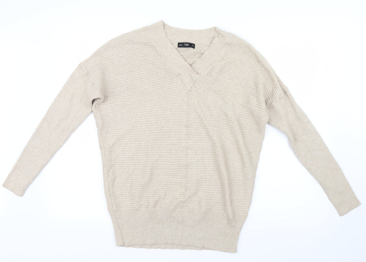 F&F Womens Beige Knit Pullover Jumper Size 12