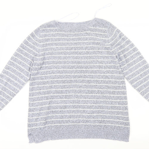 M&Co Womens Blue Striped Knit Pullover Jumper Size 14