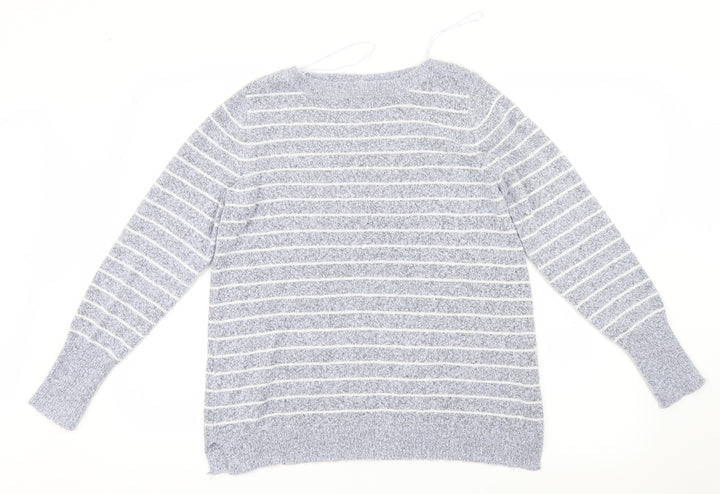M&Co Womens Blue Striped Knit Pullover Jumper Size 14