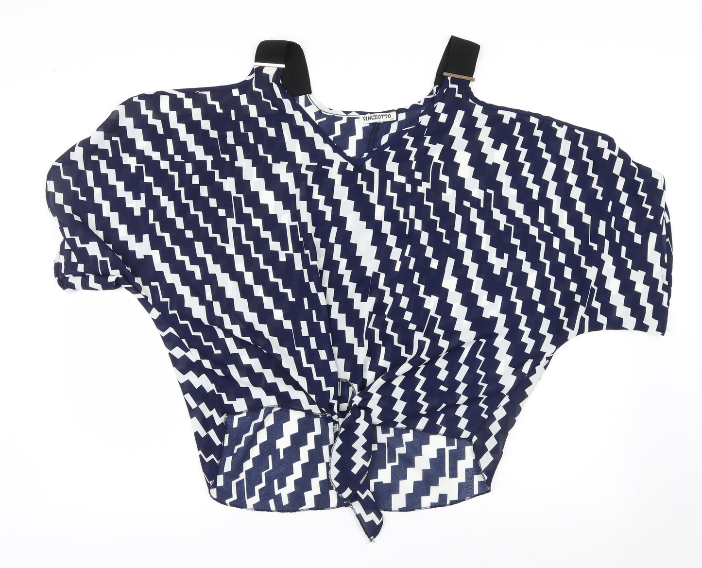 Vinceotto Womens Blue Geometric Mesh Basic Blouse Size L  - Open Shoulders
