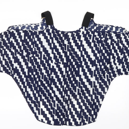 Vinceotto Womens Blue Geometric Mesh Basic Blouse Size L  - Open Shoulders