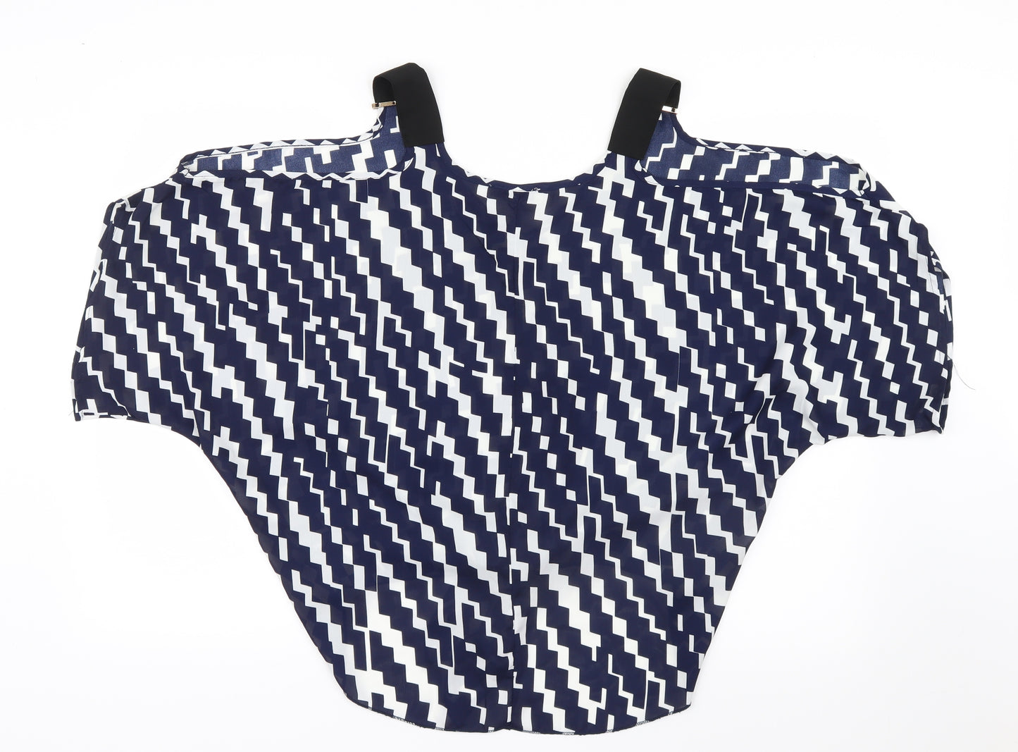 Vinceotto Womens Blue Geometric Mesh Basic Blouse Size L  - Open Shoulders