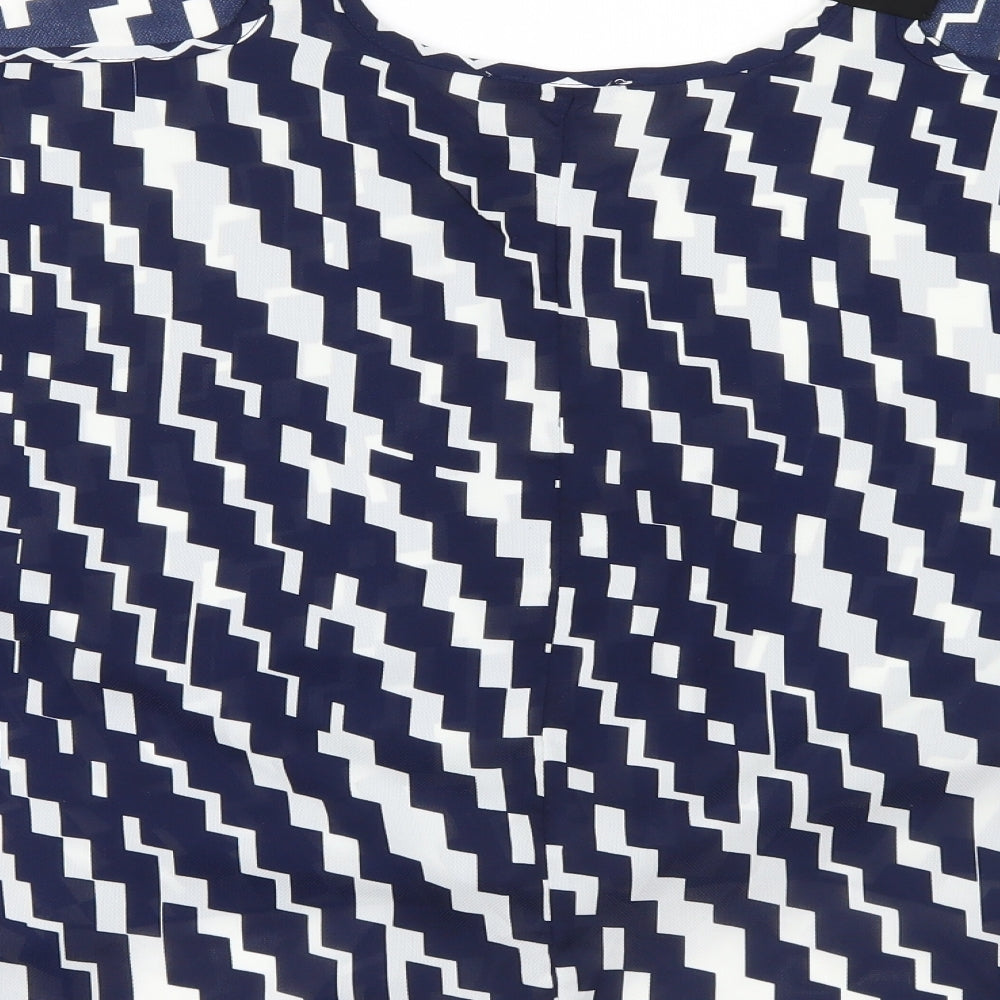 Vinceotto Womens Blue Geometric Mesh Basic Blouse Size L  - Open Shoulders