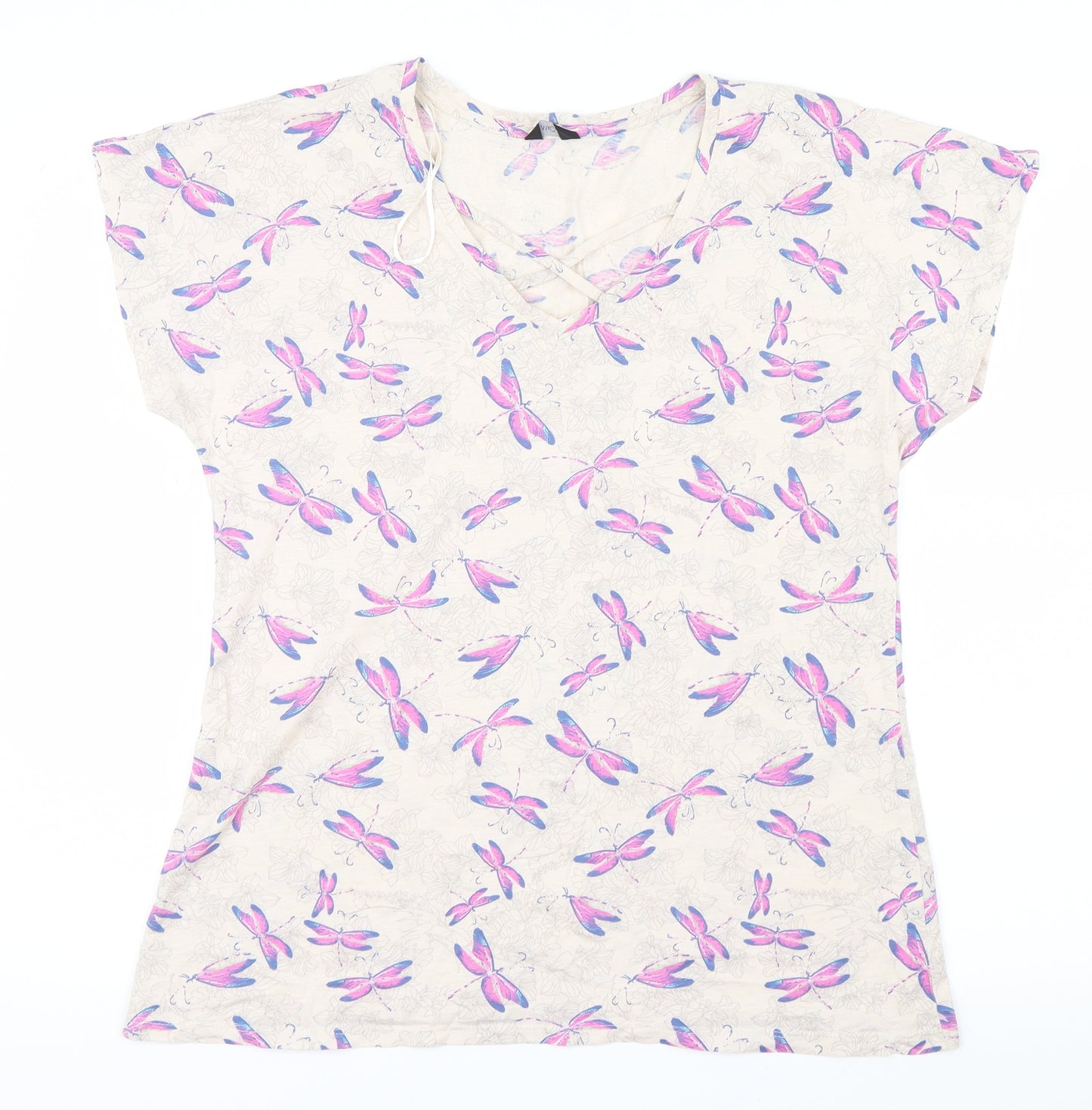 M&Co Womens Pink Geometric  Basic T-Shirt Size 14
