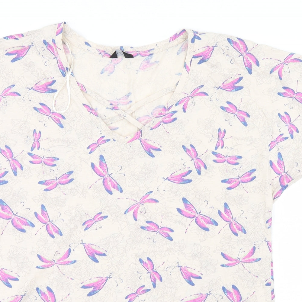 M&Co Womens Pink Geometric  Basic T-Shirt Size 14
