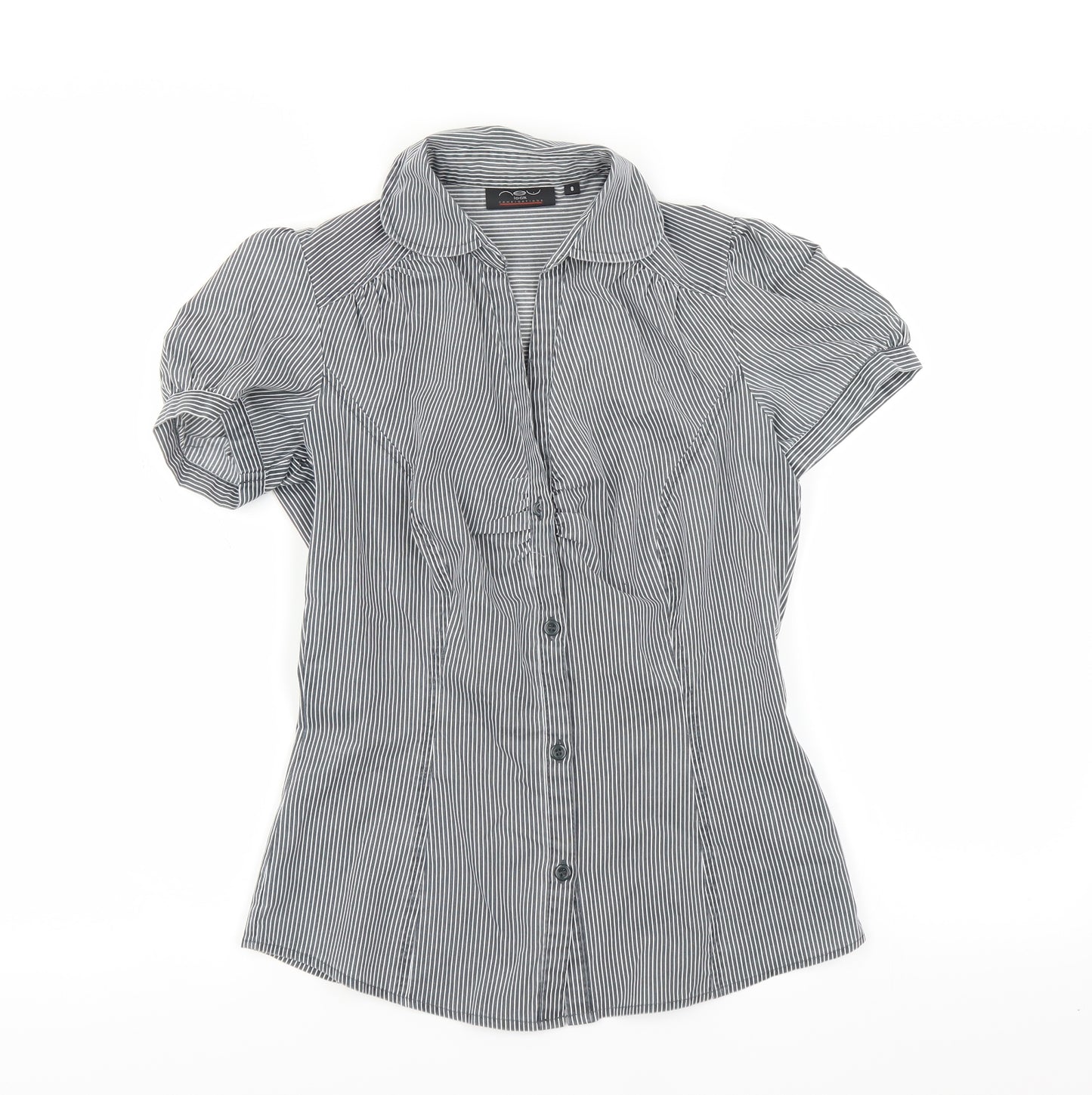 New Look Womens Grey Striped  Basic Blouse Size 8