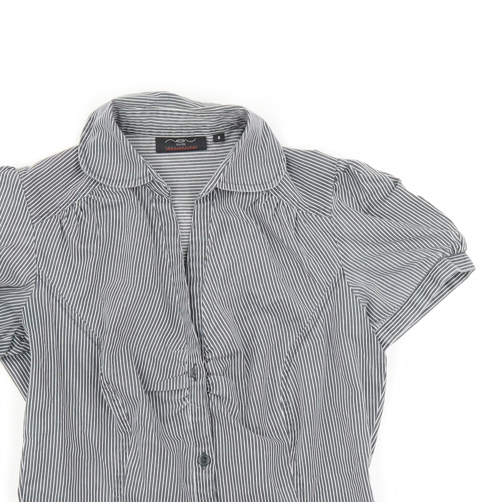 New Look Womens Grey Striped  Basic Blouse Size 8