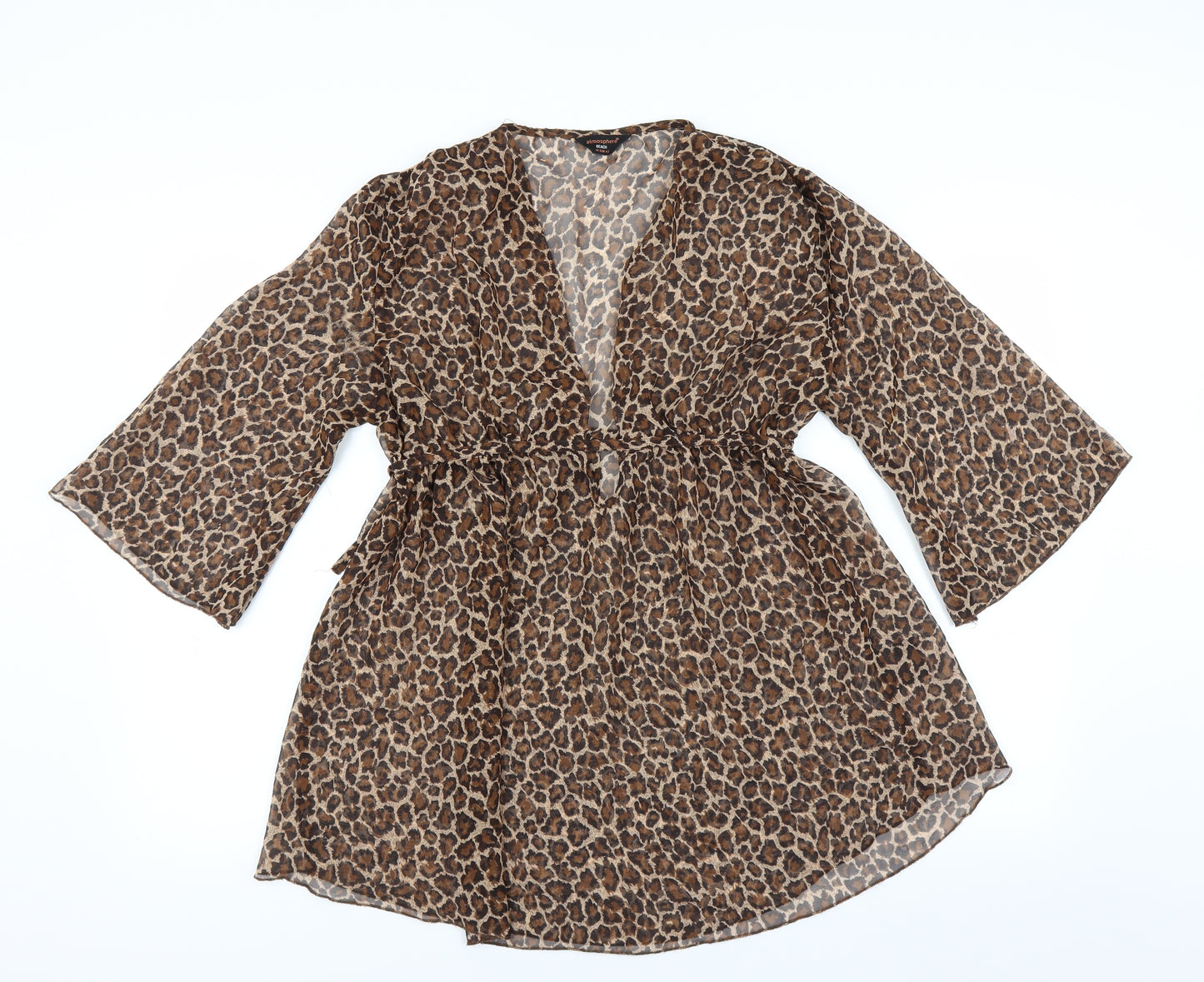 Primark Womens Brown Animal Print  Basic Blouse Size 14  - sheer beach cover up
