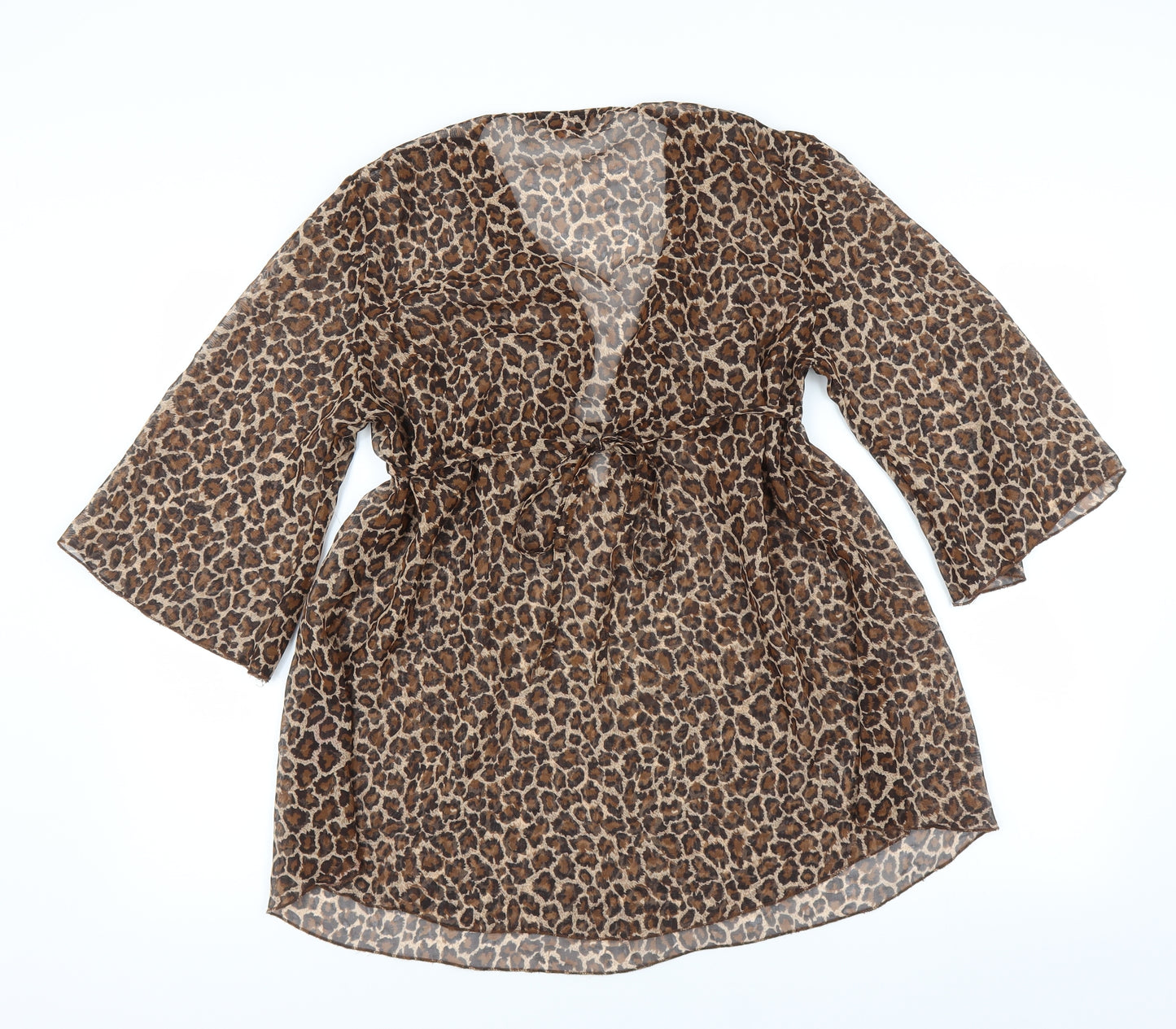 Primark Womens Brown Animal Print  Basic Blouse Size 14  - sheer beach cover up