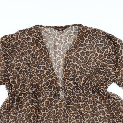 Primark Womens Brown Animal Print  Basic Blouse Size 14  - sheer beach cover up