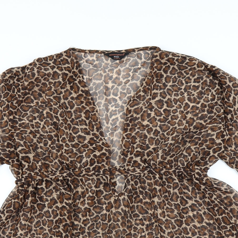 Primark Womens Brown Animal Print  Basic Blouse Size 14  - sheer beach cover up