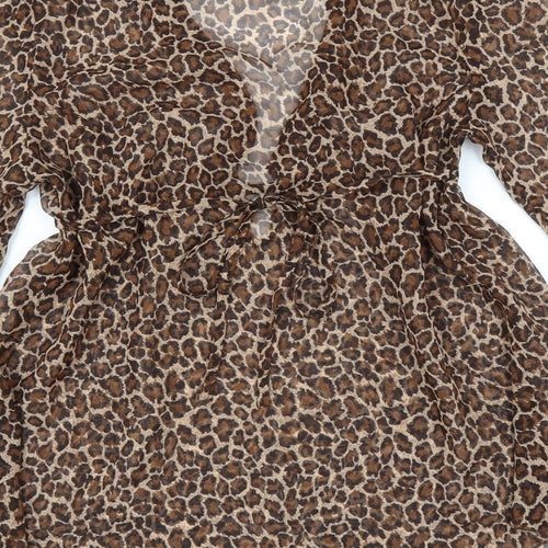Primark Womens Brown Animal Print  Basic Blouse Size 14  - sheer beach cover up