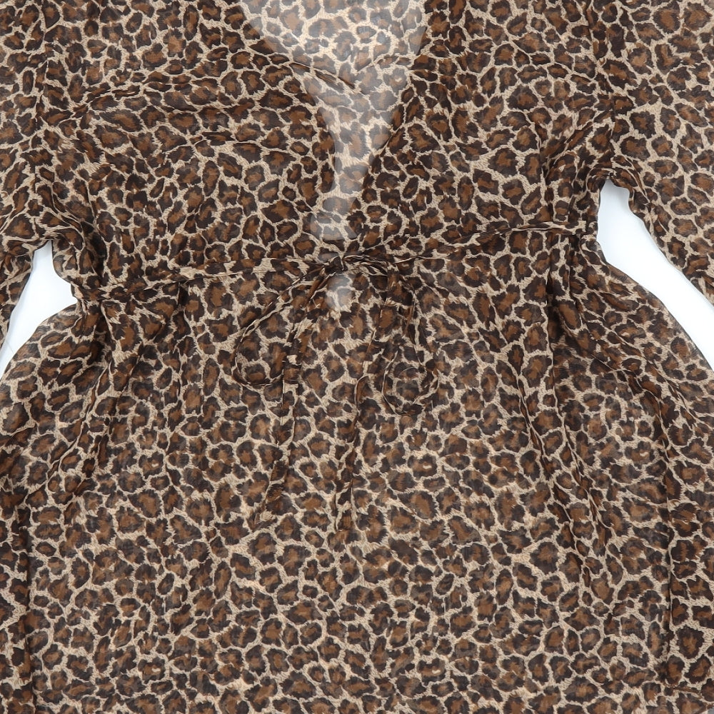 Primark Womens Brown Animal Print  Basic Blouse Size 14  - sheer beach cover up