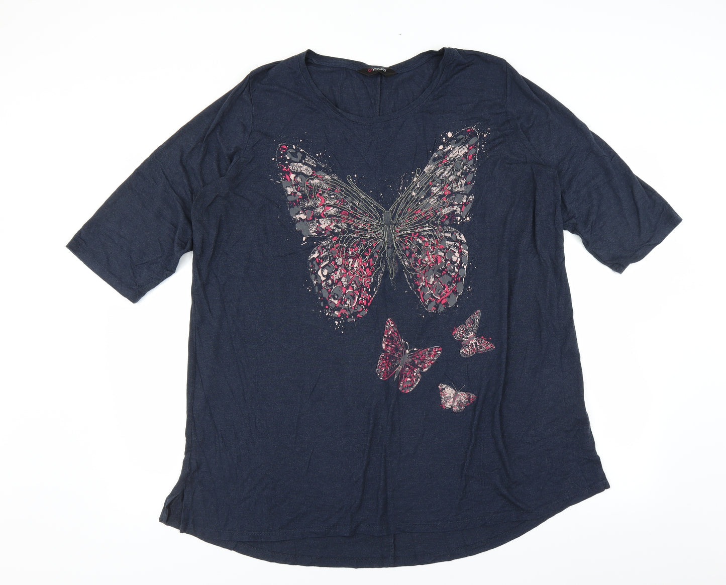 Yours Womens Blue   Basic T-Shirt Size 22  - BUTTERFLIES