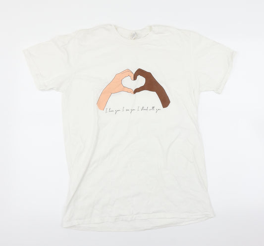 Front view of Gildan women’s white basic t-shirt, size M