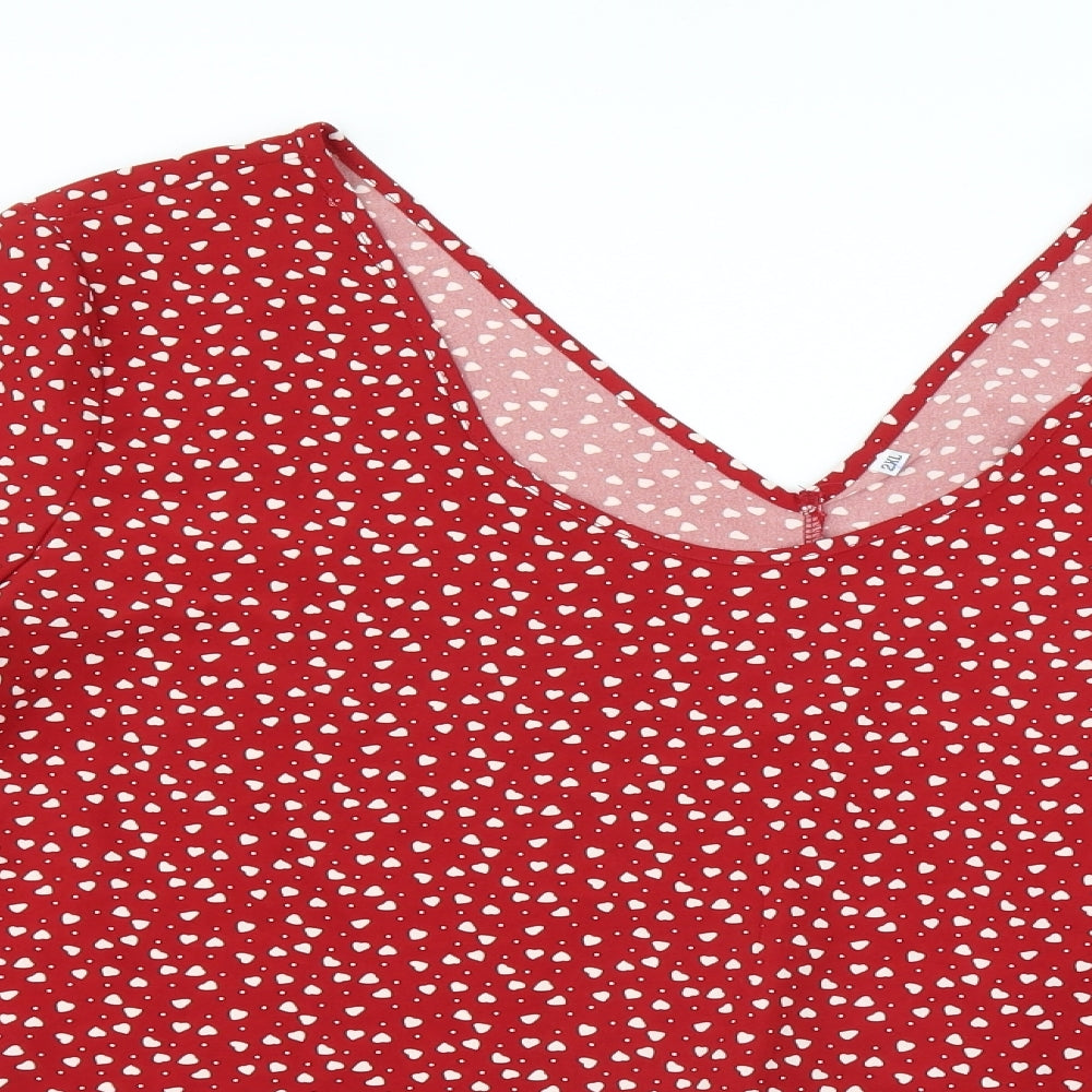 Preworn Womens Red   Basic Blouse Size 2XL  - heart pattern