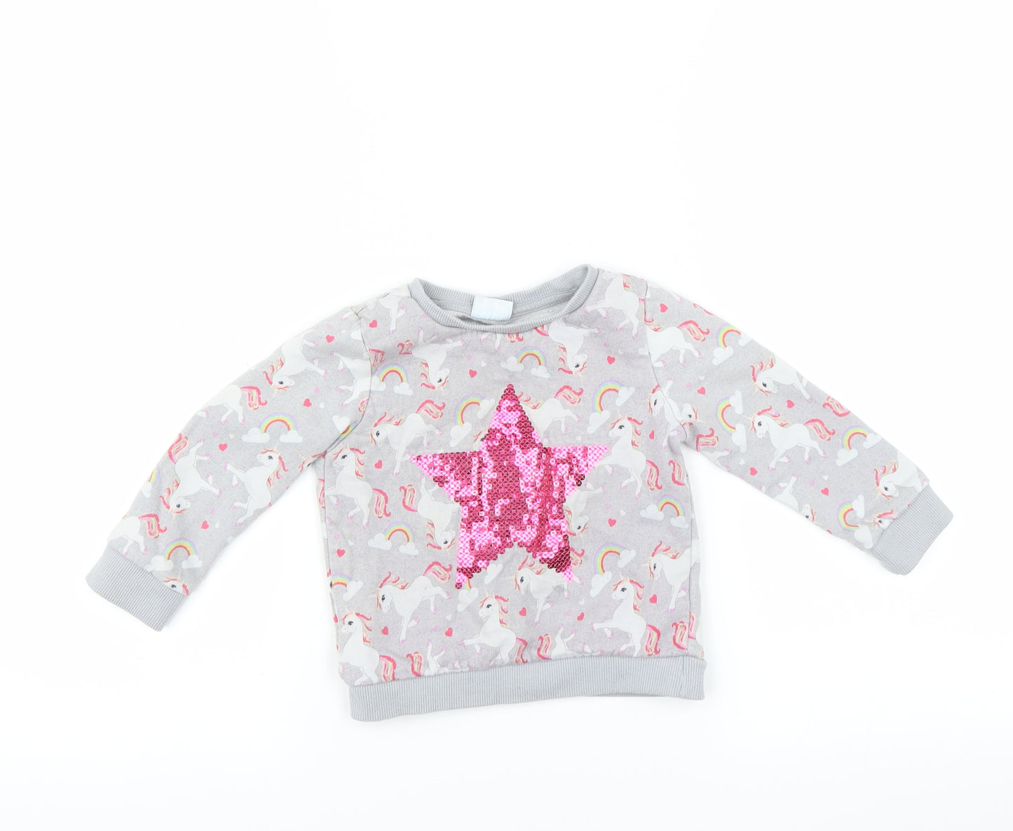 F&F Girls Grey   Pullover Sweatshirt Size 2-3 Years  - unicorn star