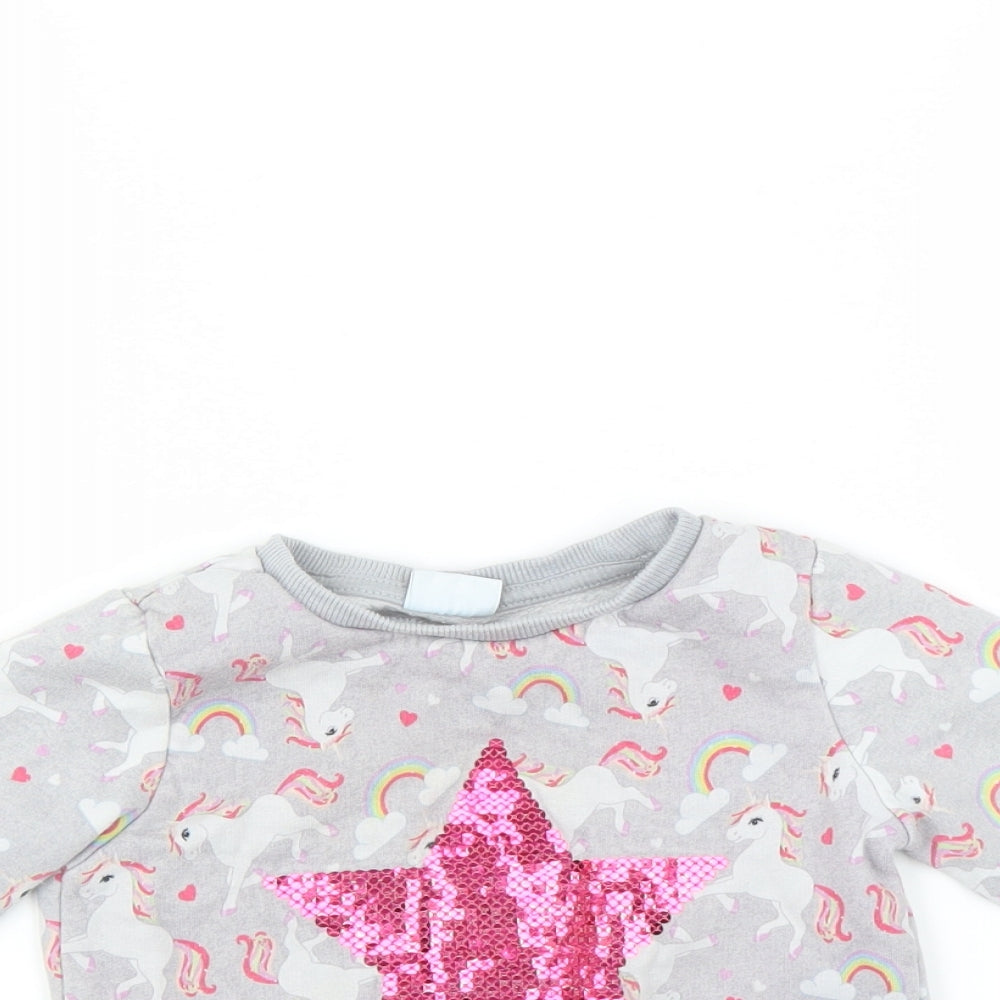 F&F Girls Grey   Pullover Sweatshirt Size 2-3 Years  - unicorn star