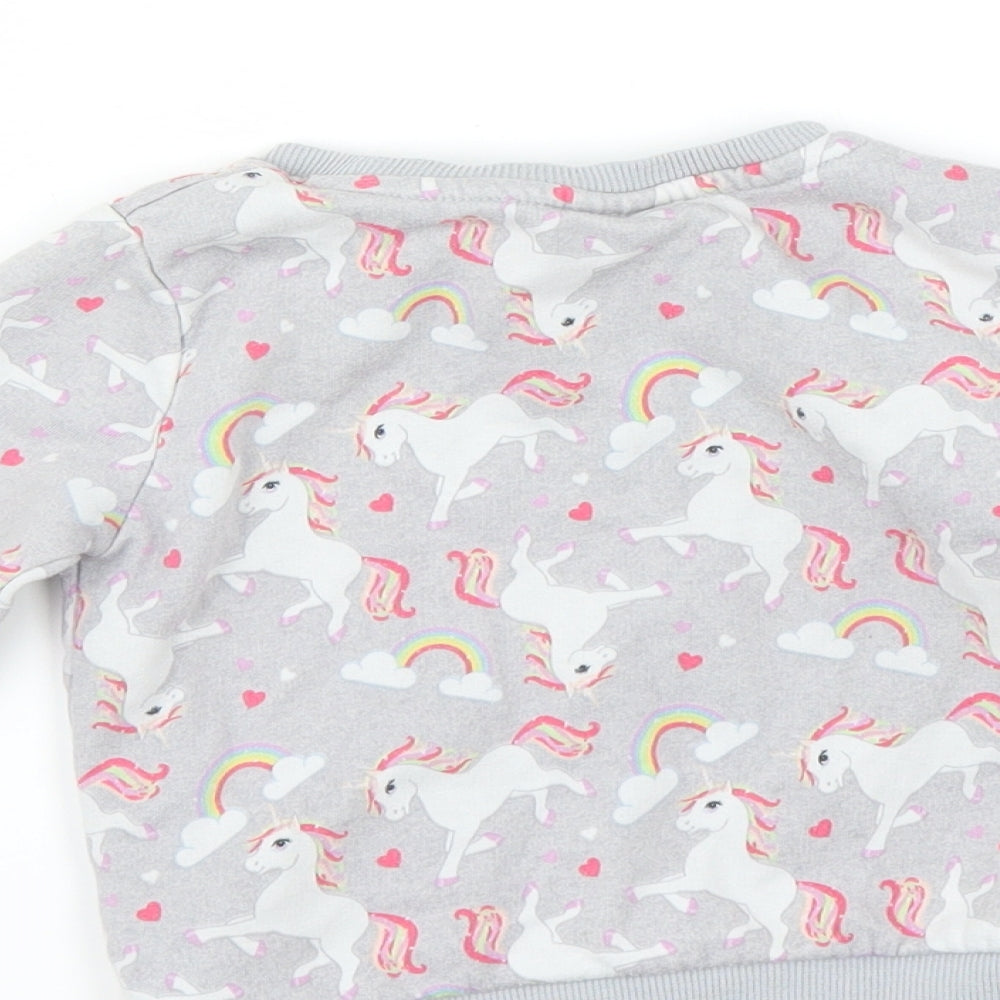 F&F Girls Grey   Pullover Sweatshirt Size 2-3 Years  - unicorn star