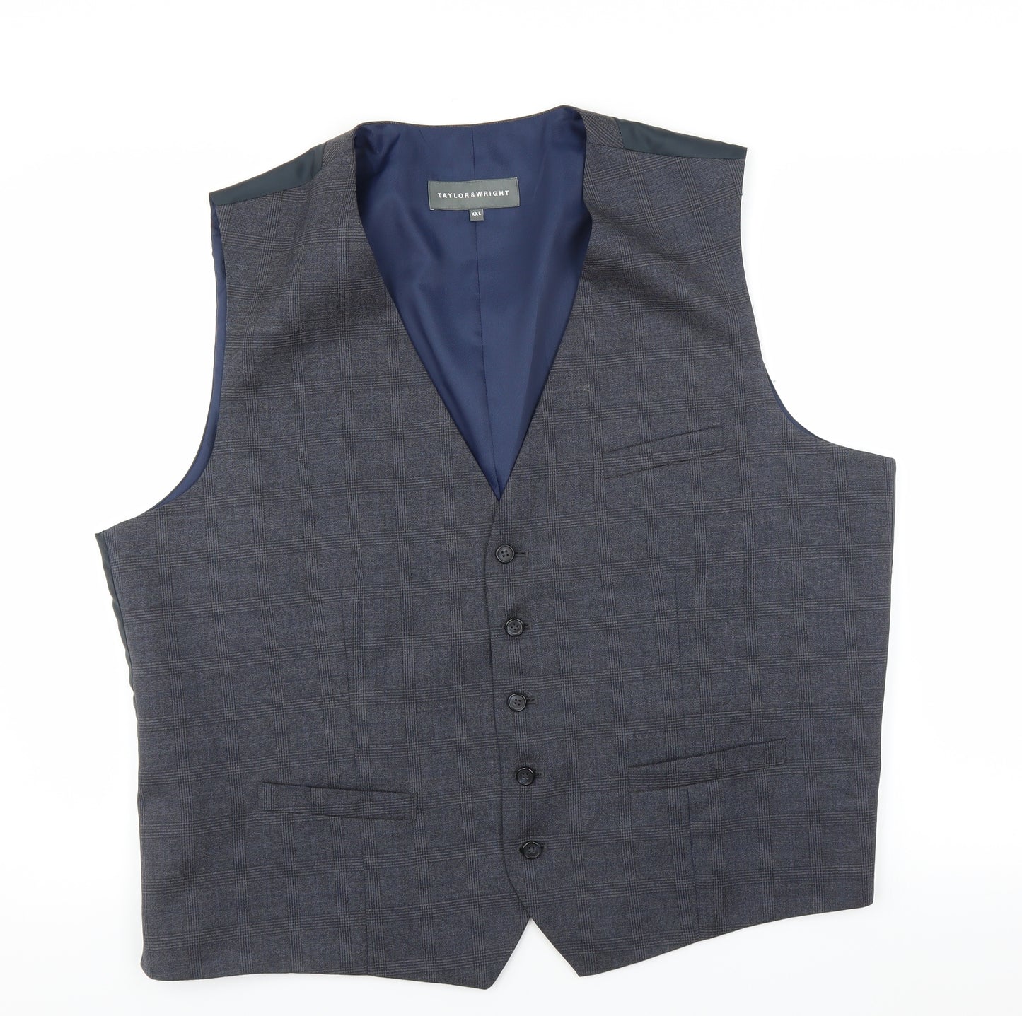 Taylor & Wright Mens Blue Plaid  Jacket Suit Waistcoat Size 2XL