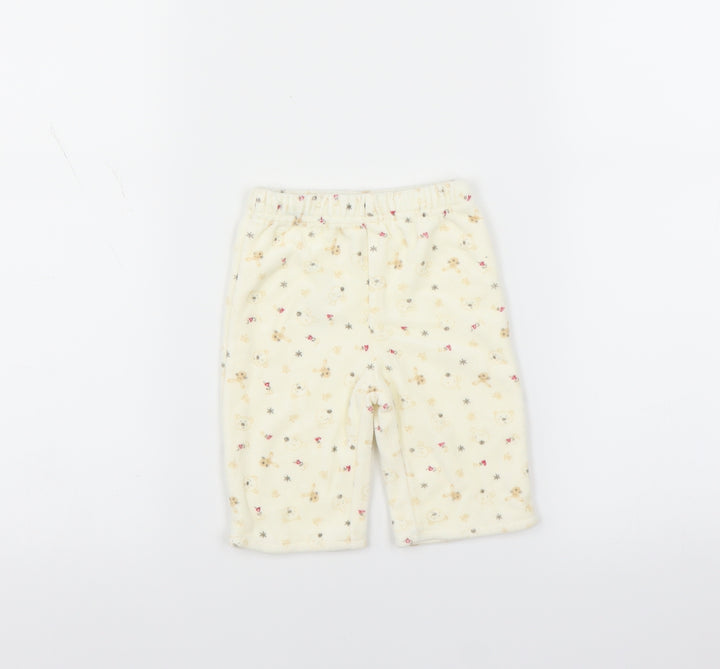 George Girls Ivory  Fleece  Trousers Size 0-3 Months  - bear print