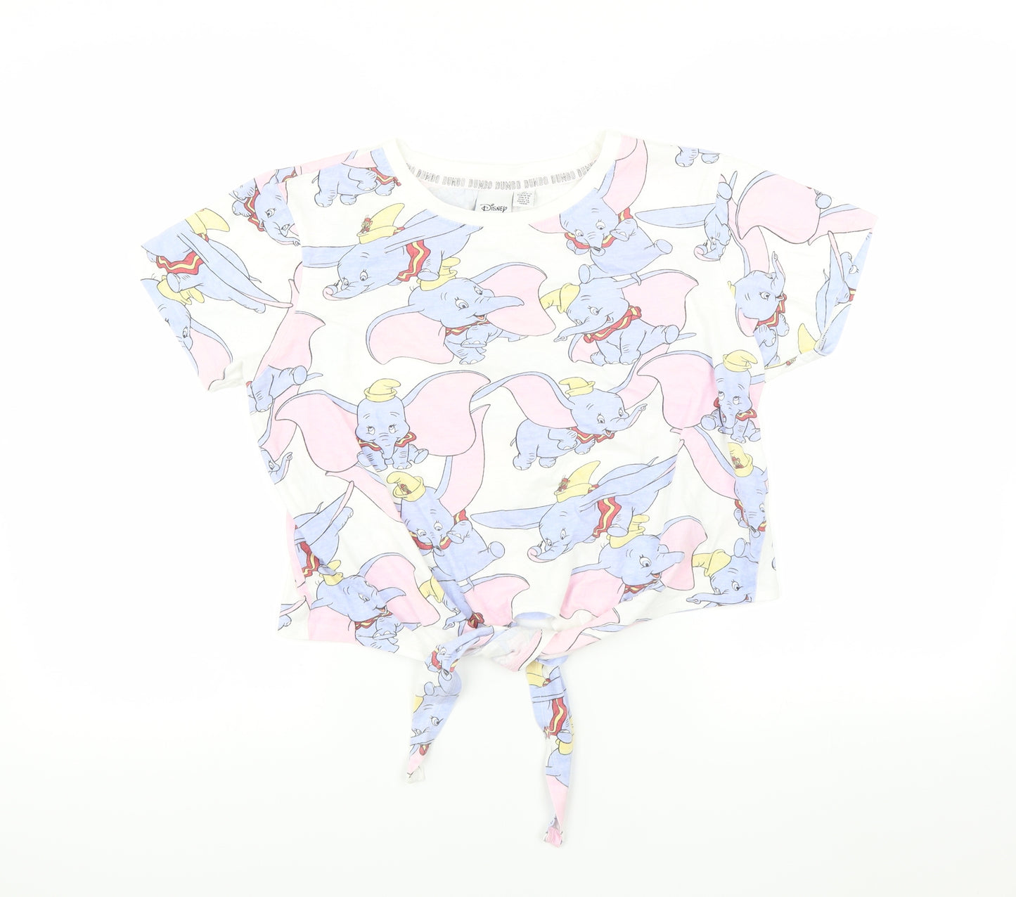 Disney Womens White   Basic T-Shirt Size 10  - cropped tie detail dumbo