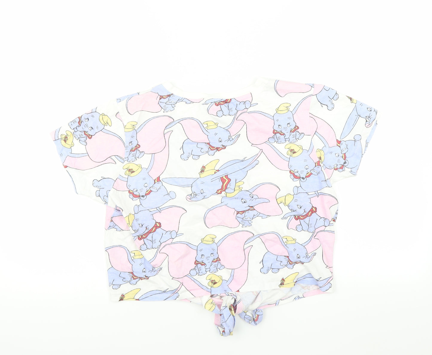 Disney Womens White   Basic T-Shirt Size 10  - cropped tie detail dumbo