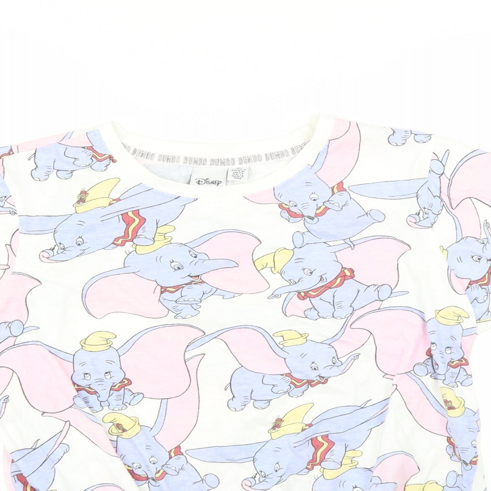Disney Womens White   Basic T-Shirt Size 10  - cropped tie detail dumbo