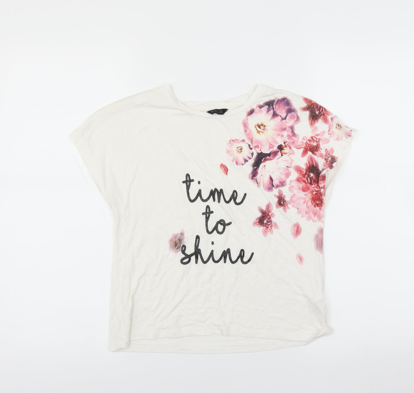 M&Co Girls White   Basic T-Shirt Size 13 Years  - time to shine