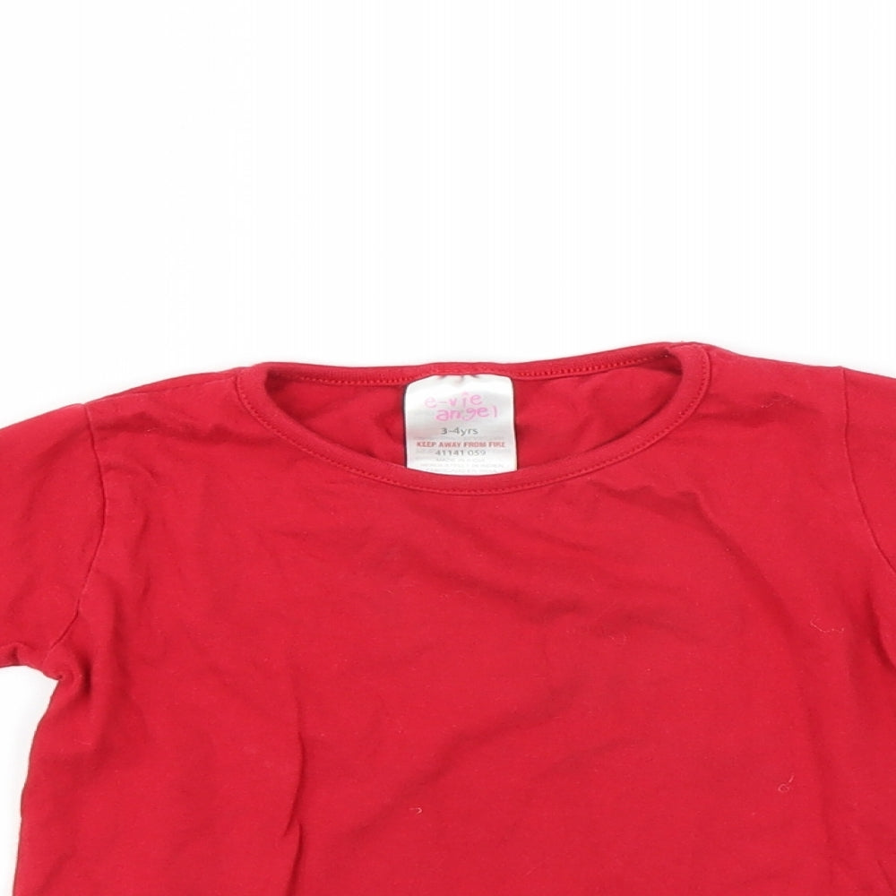 Evie Angel Girls Red   Basic T-Shirt Size 3-4 Years