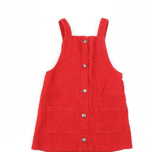 F&F Girls Red  Corduroy Pinafore/Dungaree Dress  Size 3-4 Years