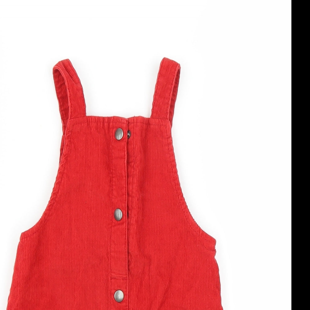 F&F Girls Red  Corduroy Pinafore/Dungaree Dress  Size 3-4 Years
