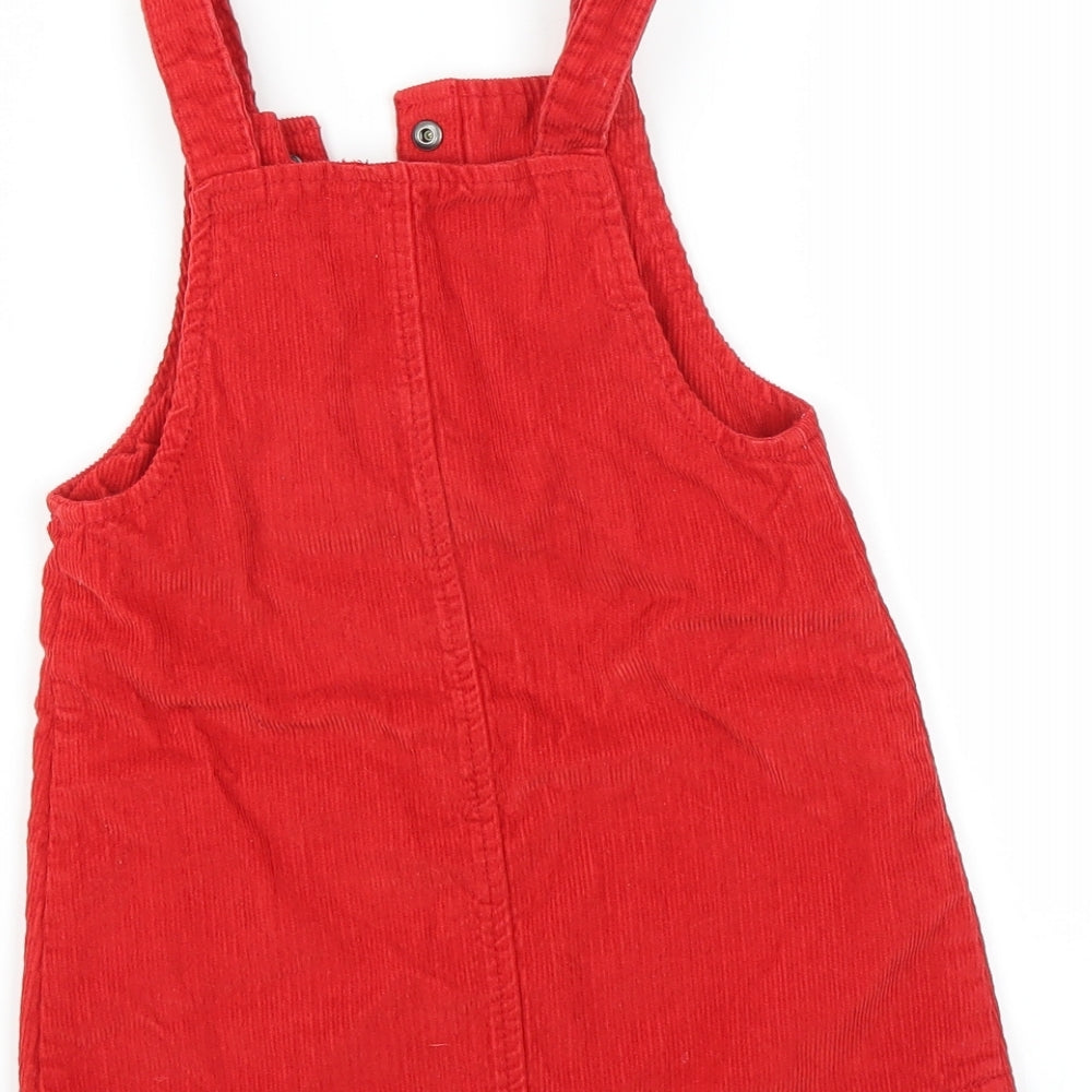 F&F Girls Red  Corduroy Pinafore/Dungaree Dress  Size 3-4 Years