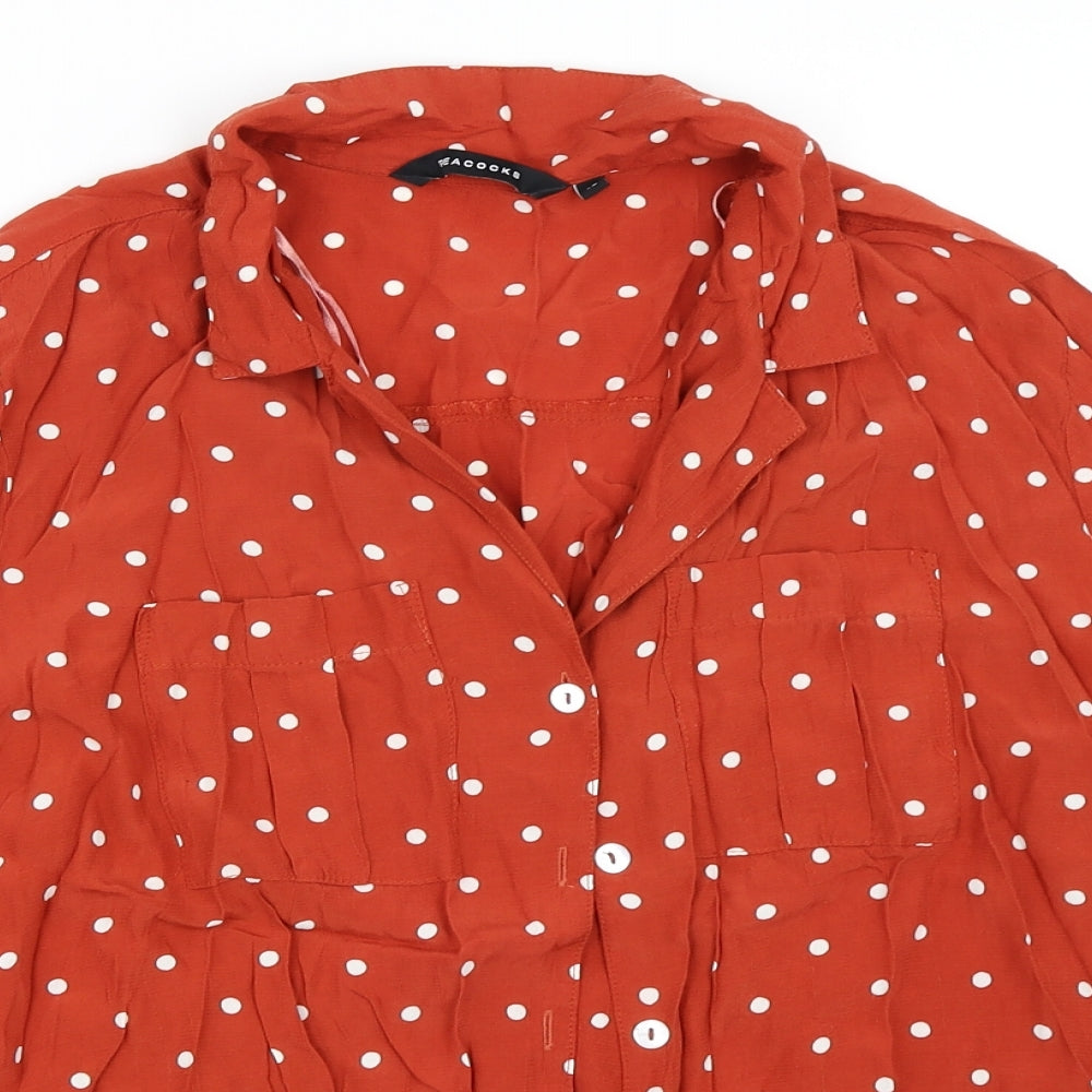 Peacocks Womens Orange Polka Dot  Basic Button-Up Size 16