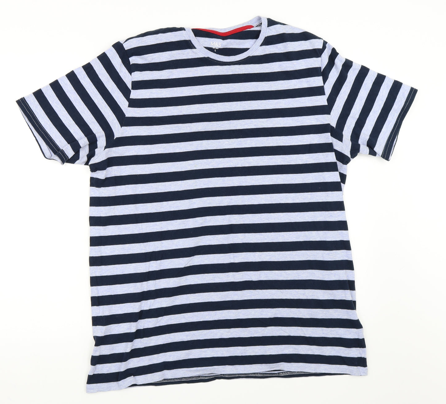 Marks and Spencer Mens Blue Striped   T-Shirt Size L