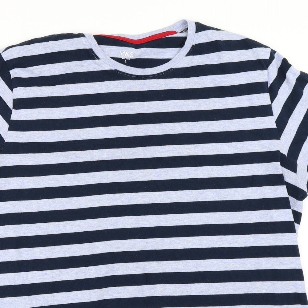 Marks and Spencer Mens Blue Striped   T-Shirt Size L