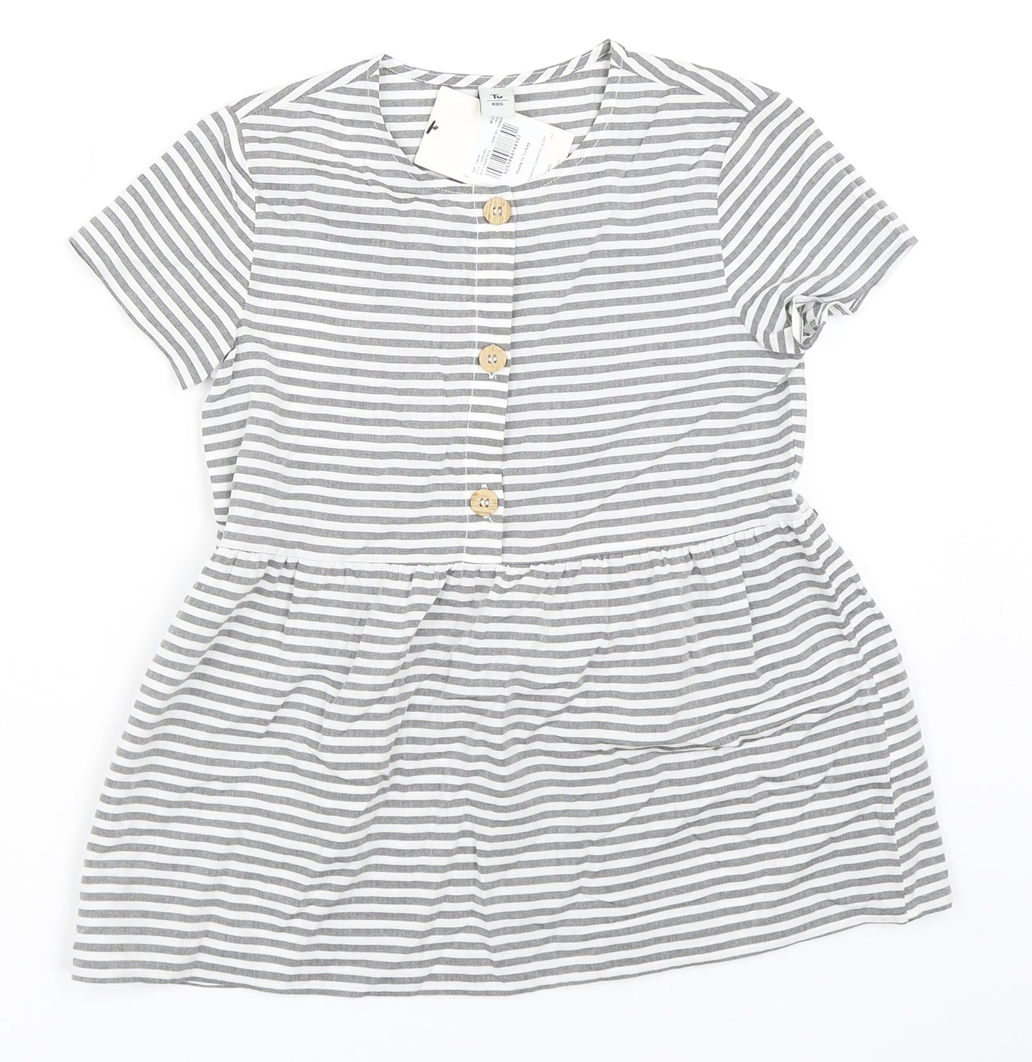 TU Girls Grey Striped  Basic Blouse Size 9 Years