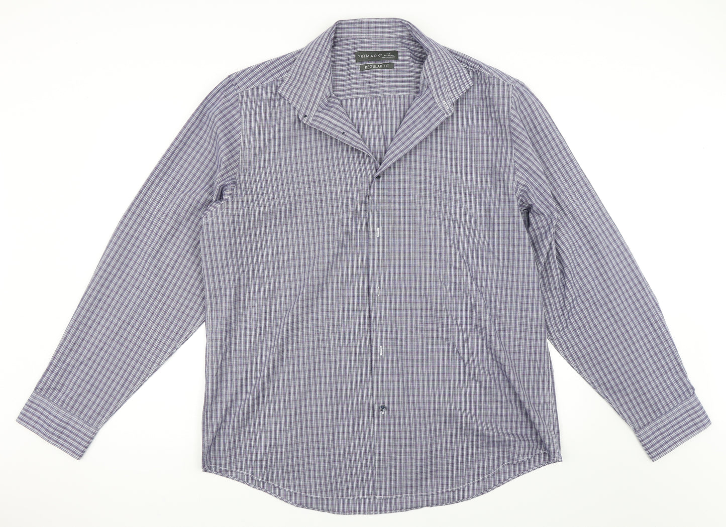 Primark Mens Blue Check   Button-Up Size 17.5