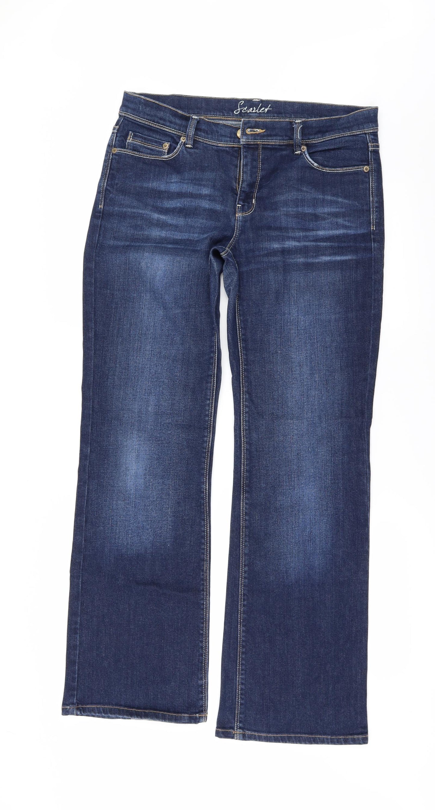 Oasis Womens Blue  Denim Wide-Leg Jeans Size 14 L32 in