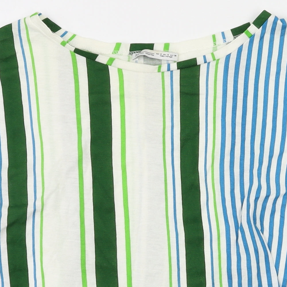 Zara Womens White Striped  Basic T-Shirt Size S