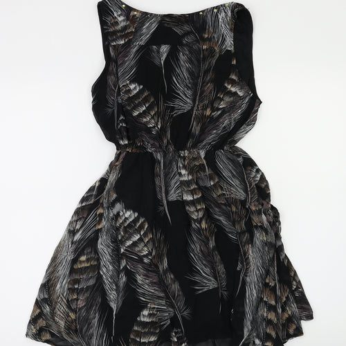 apicot Womens Black Floral  Fit & Flare  Size M
